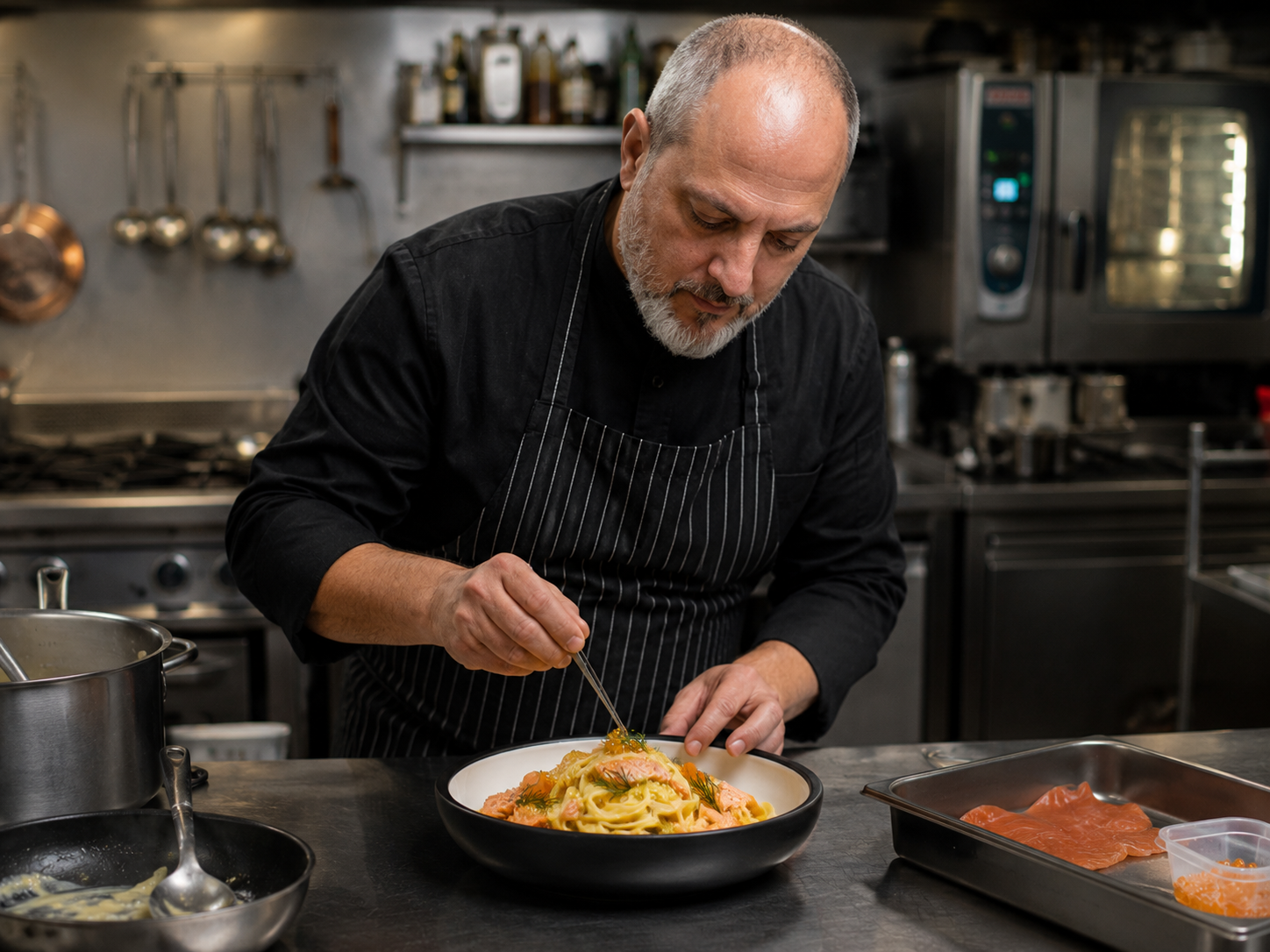 Chef dressant le plat
