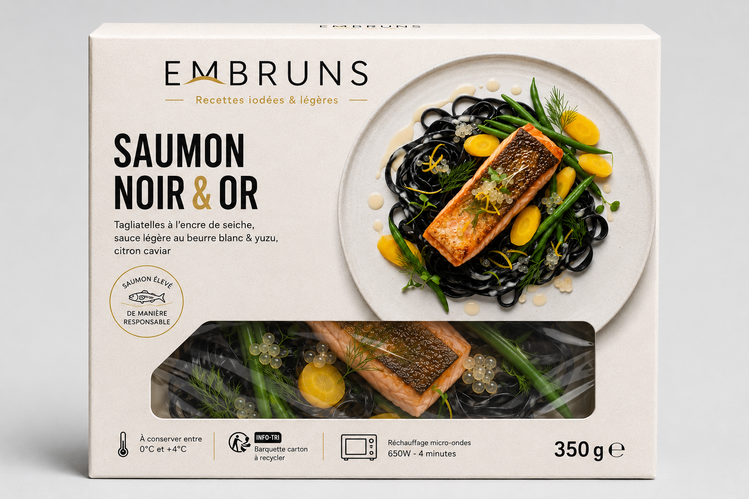 Packaging — boîte Saumon Noir & Or