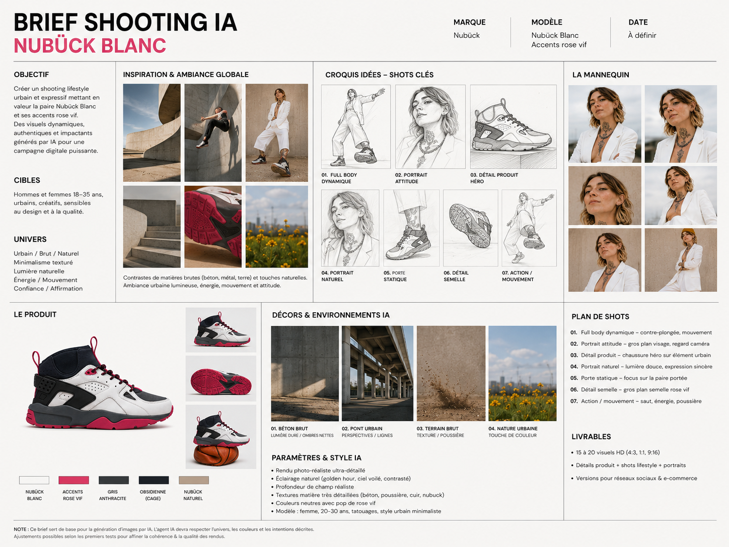 Brief shooting IA — Nomade Nubuck Blanc